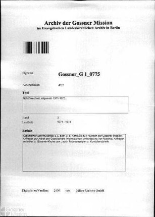 Schriftwechsel, allgemein 1971-1973