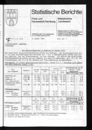 Das Bauhauptgewerbe in Hamburg im Januar 1974 : Lfd. Nr. 7