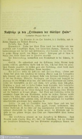Nachträge zu den "Ortsnamen der Görlitzer Haide"