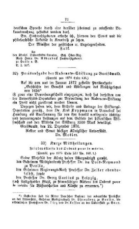 Preisaufgaben der Rubenow-Stiftung zu Greifswald : [II. Universitäten, Akademien, etc.]