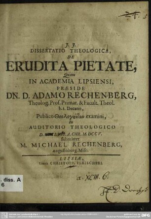 Dissertatio Theologica, De Erudita Pietate