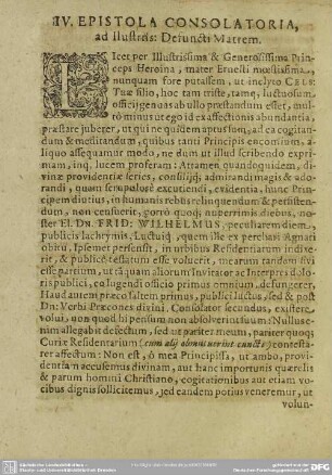 IV. Epistola Consolatoria ad Illustriss Defuncti Matrem