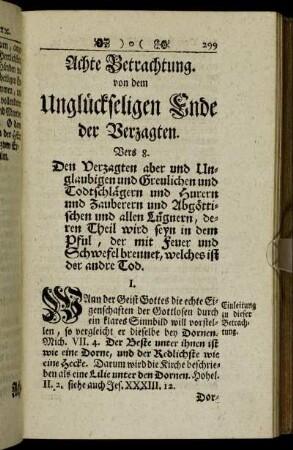 Achte Betrachtung von dem Unglückseligen Ende der Verzagten.