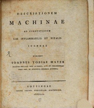 Descriptionem Machinae Ad Combustionem Gas Inflammabilis Et Vitalis Idoneae