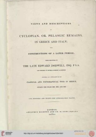 Views and descriptions of Cyclopian or Pelasgic remains in Greece and Italy [...] intended as a supplement to his classical and topographical tour in Greece, during the years 1801, 1805, and 1806