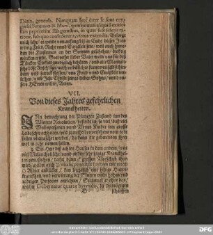 VII. Von dieses Jahres gefehrlichen Kranckheiten.