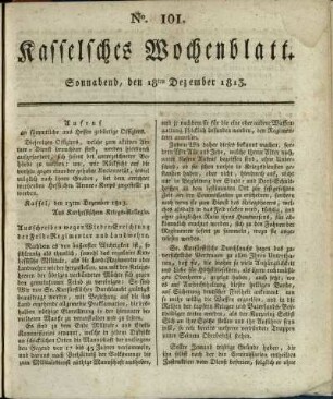 No. 101, Sonnabend, den 18ten Dezember 1813