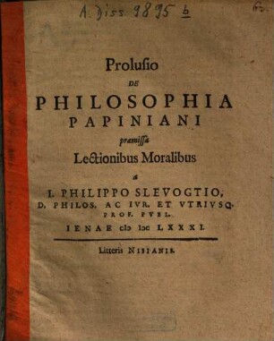 Prolusio De Philosophia Papiniani