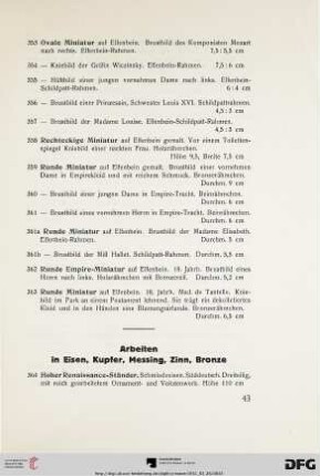 Arbeiten in Eisen, Kupfer, Messing, Zinn, Bronze (Nr. 364-438)