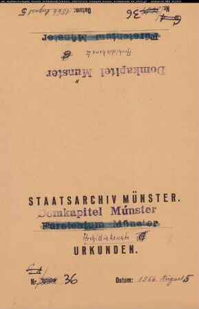 Bernhard, Elekt und Konfirmat zu Münster, überträgt dem emanzipierten Domherrn Bernhard Schmising nach dem Tod Joachims von Bodelschwingh den Archidiakonat Winterswijk. Siegelankündigung Bernhards.