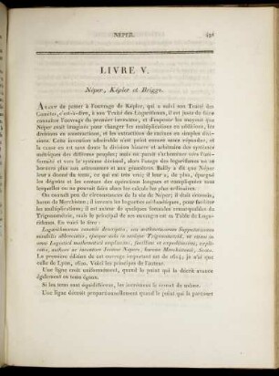 Livre V. Néper, Képler et Briggs.