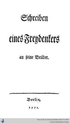 Schreiben eines Freydenkers an seine Brüder