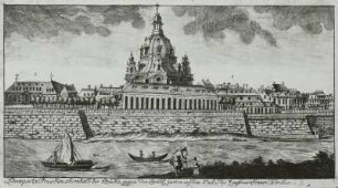 Prospect v. Dresden, oberhalb der Brücke, gegen den Brühl. Garten auf dem Walle, das Zeughaus u. Frauen Kirche