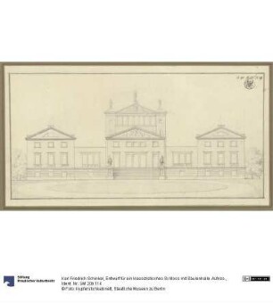 Entwurf für ein klassizistisches Schloss mit Säulenhalle. Aufriss.