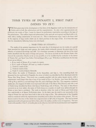 II. Tomb types of Dynasty I, first part (Menes to Zet)