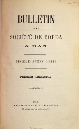 Bulletin de la Société de Borda. 6. 1881