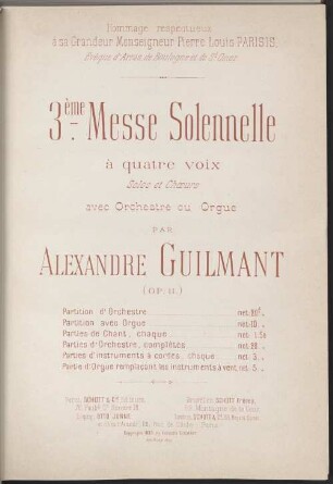 3ème messe solennelle : à quatre voix, solos et choeurs avec orchestre ou orgue ; (op. 11)