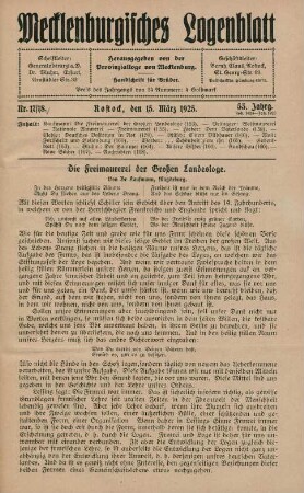 Nr. 17/18. Rostock, den 15. März 1925.