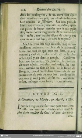 Lettre DXLII. A Chaulnes, ce Mardy, 19. Avril, 1689