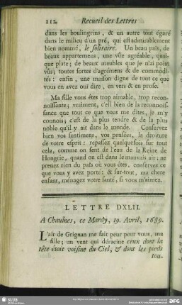 Lettre DXLII. A Chaulnes, ce Mardy, 19. Avril, 1689