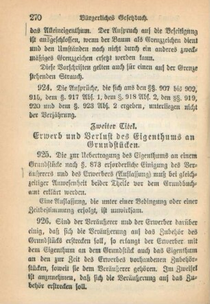 Zweiter Titel. Erwerb und Verlust des Eigenthums an Grundstücken
