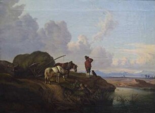 Landschaft mit umgestürztem Heuwagen