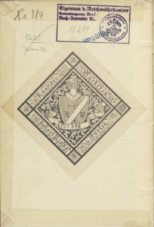 Stempel: Eigentum d. Reichsnährstandes. Verwaltungsamt, Berlin. Buch-Inventar Nr. ; Reichsnährstand. Verwaltungsamt
