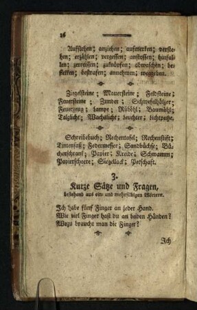 3. Kurze Saetze und Fragen, bestehend aus ein- und mehrsilbigen Woertern