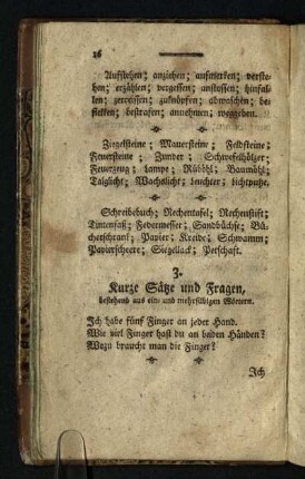 3. Kurze Saetze und Fragen, bestehend aus ein- und mehrsilbigen Woertern