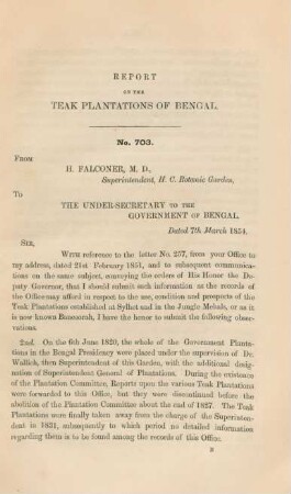 Report on the teak plantations of Bengal