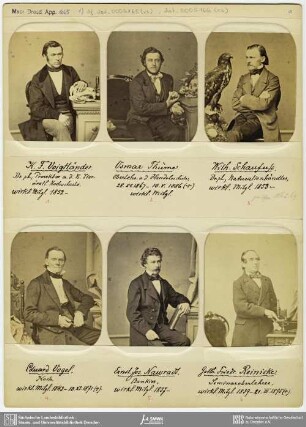 Nr. 1 - 6: K. F. Voigtländer; Osmar Thümer; Wilh. Schaufuss; Eduard Vogel; Ernst Jos. Nawradt; Gotth. Friedr. Reinicke