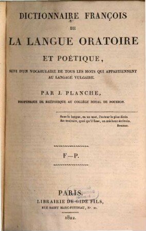 Dictionnaire françois de la langue oratoire et poétique, 2
