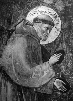 Franziskuslegende. Die Vogelpredigt. Fresko (1290/1300; Giotto di Bondone). Detail mit Heiligem Franziskus. Assisi, San Francesco, Oberkirche, Langhaus