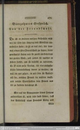 Vierzehntes Gespäch. Von der Freundschaft