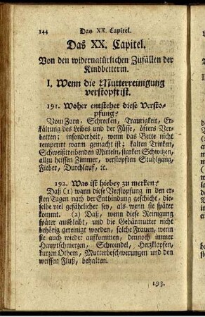 Das XX. Capitel. Von den widernatürlichen Zufällen der Kindbetterin.