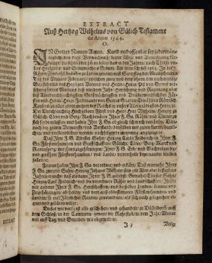 J3r Extract Auß Hertzog Wilhelms von Gülich Testament de Anno 1564