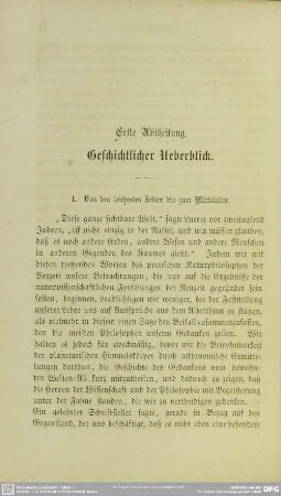 Erste Abtheilung. Geschichtlicher Ueberblick