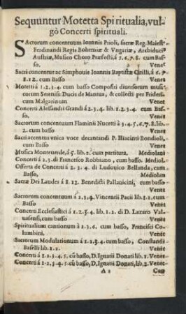 Sequuntur Motetta Spiritualia, vulgo Concerti spirituali.