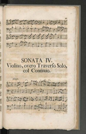 Sonata IV. Violino, overo Traverso Solo, col Continuo.