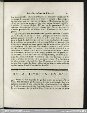 De La Fievre En Général