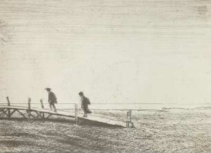 Brücke am Meer mit zwei Figuren (Japan) : Brücke am Meer mit zwei Figuren (Japan). Farbradierung; 9,5 x 13,5 cm (1900/1901; E. Orlik). Dresden: Kupferstich-Kabinett 1905-33, K. II 210, NJA 54/7546