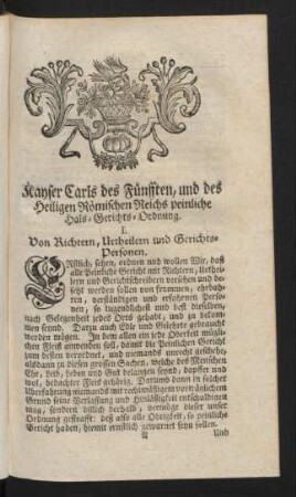 Kayser Carls des Fünfften, und des Heiligen Römischen Reichs peinliche Hals-Gerichts-Ordnung.