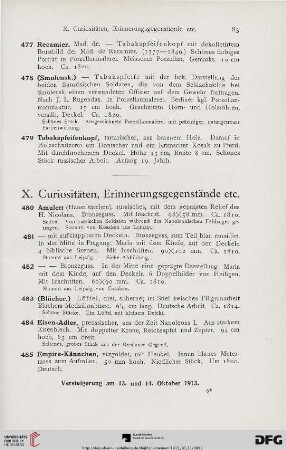 X. Curiositäten, Erinnerungsgegenstände etc. (Nr. 480-502)