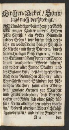 Kirchen-Gebet/ Sonntags nach der Predigt.