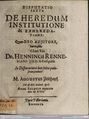 Disputatio de heredum institutione