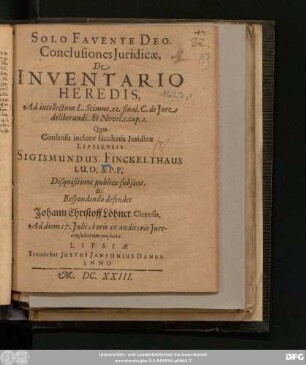 Conclusiones Iuridicae, De Inventario Heredis : Ad intellectum L. Scimus. 22. final. C. de Iure deliberandi. Et Novel. I. cap. 2.