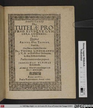Disputatio De Tutelae Propriis Eiusque Cum Cura Communibus