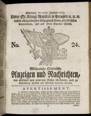 No. 24. Montags, den 11ten Junius 1770.