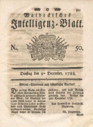 No. 50. Dinstag den 9ten December 1788