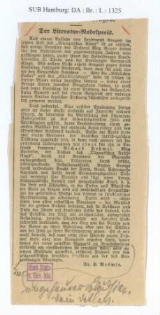 Zeitungsartikel über den Literatur-Nobelpreis